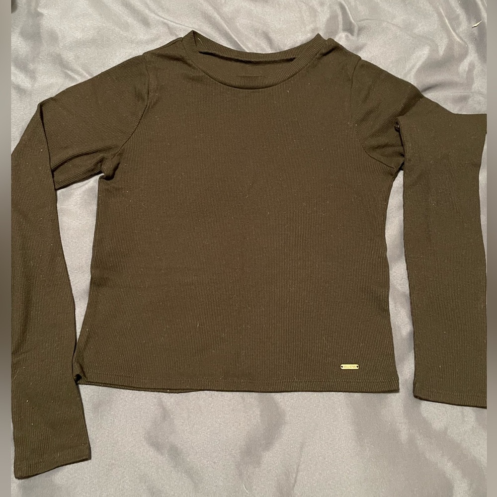 Black Ribbed Hollister Long Sleep Scoop Neck Crop Top size XS